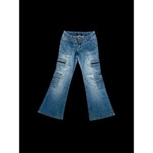 Vintage Y2K Angels 7 Low Rise Flare Sz 28 Button Blue Jeans Flap Pocket